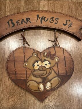 Hand-Painted Brown Bear Hugs Heart Wall Art